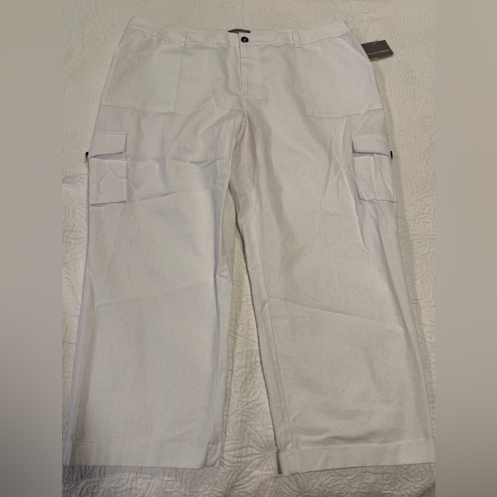 Falls Creek white linen blend cargo crops crop pants 22 NEW